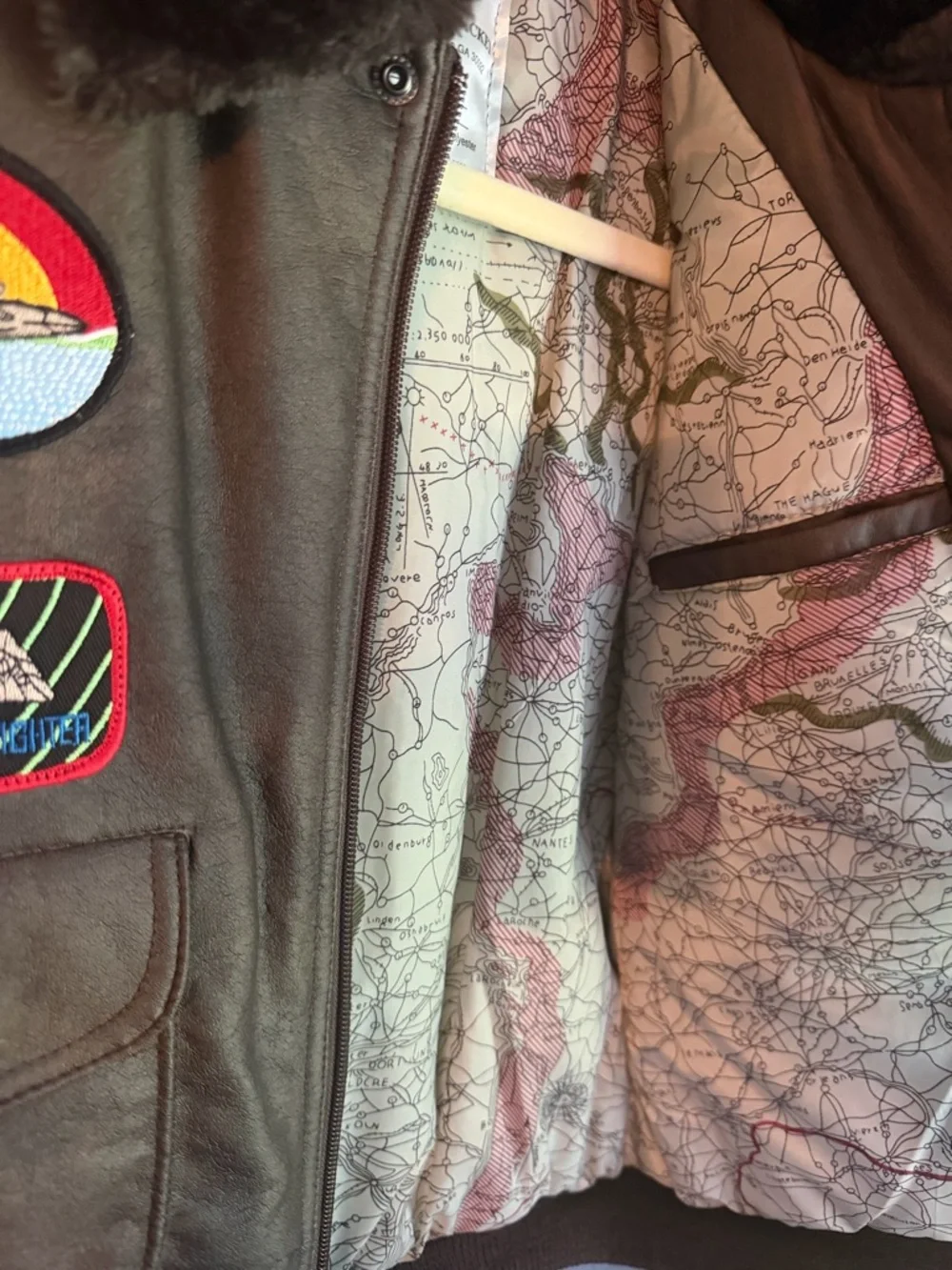 Boys Brown Bomber Jacket with Patch Details